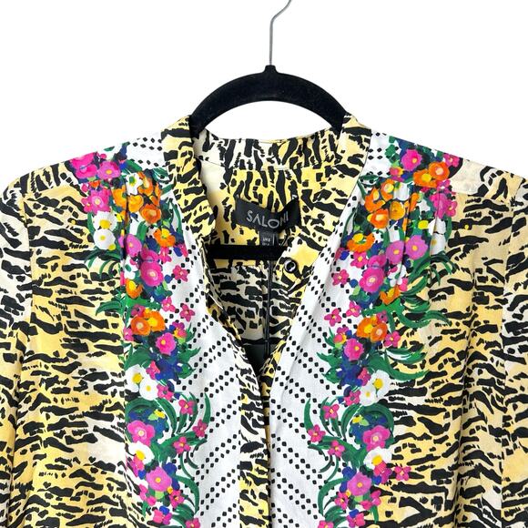 NWT Saloni Tyra Tiger Rosette Silk Multicolor Animal Print Belted Shirt Dress - Picture 5 of 12
